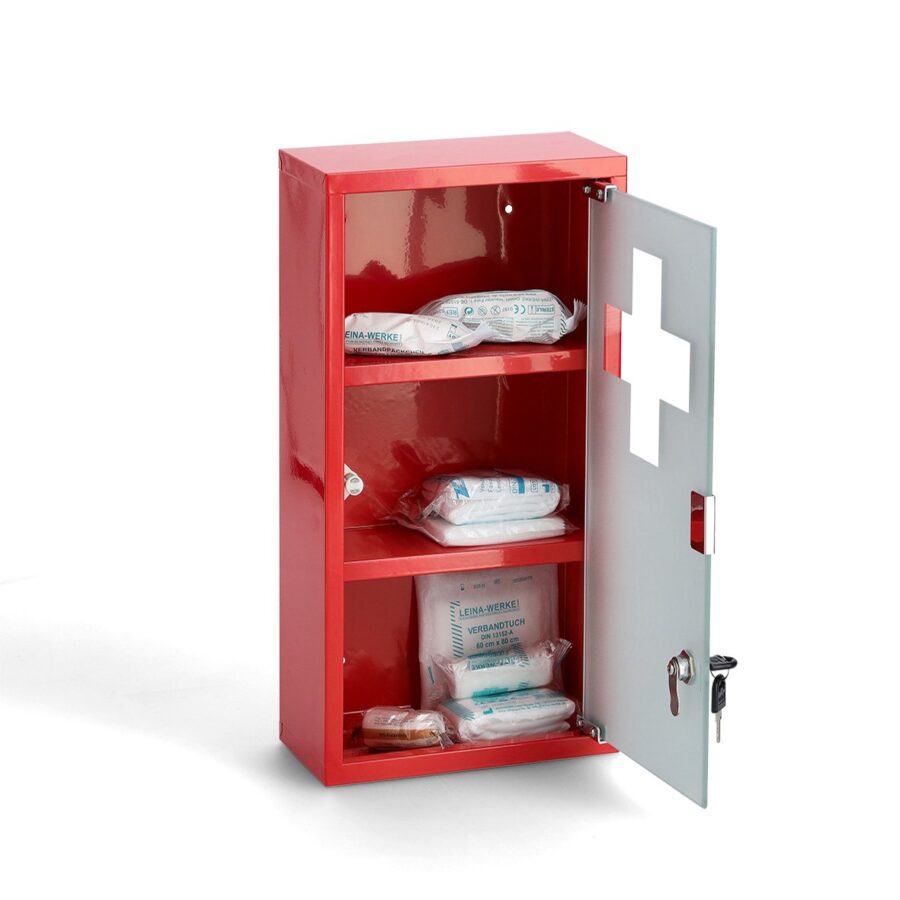 Medizinschrank, Metall/Glas, rot – Ansicht 2