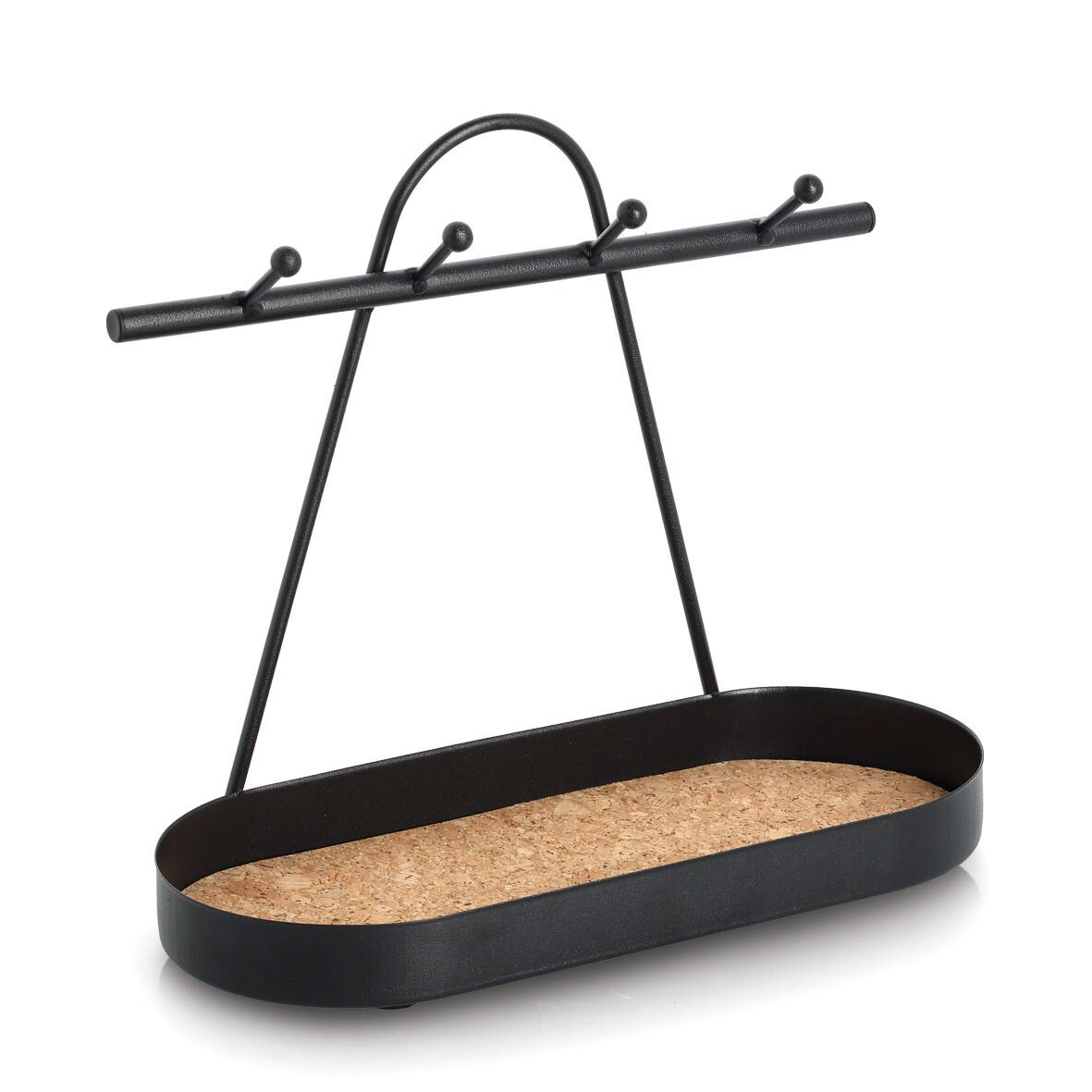 Ablage mit Haken, Metall/Kork, schwarz