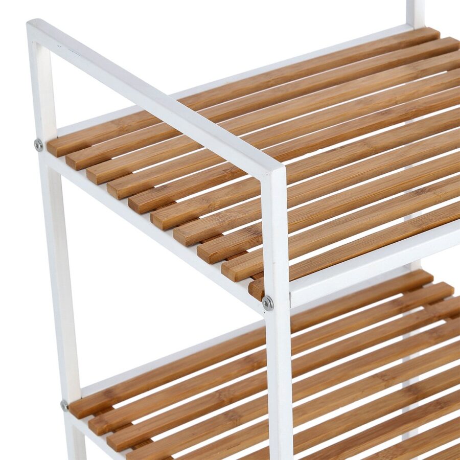 Standregal m. 4 Ablagen, Metall/Bambus, weiß – Ansicht 3