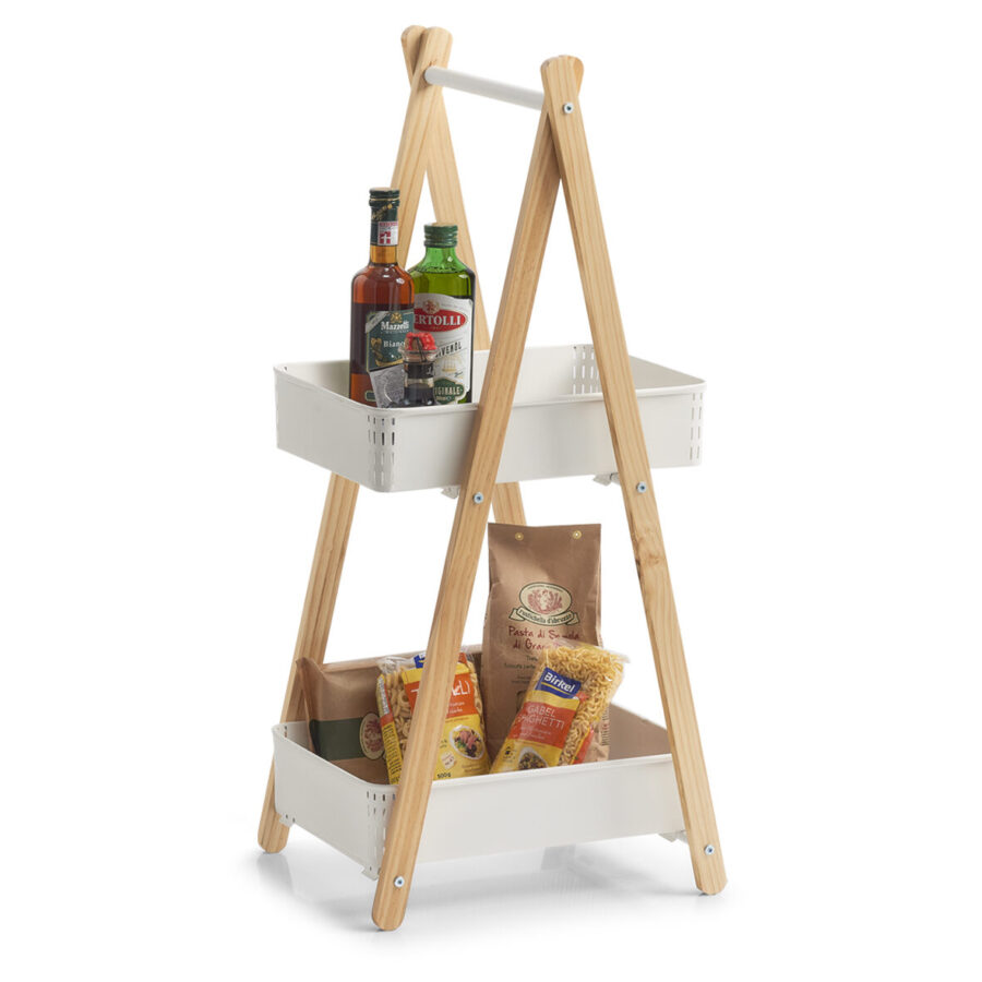 Standregal m. 2 Körben, Metall/Holz, weiß – Ansicht 2