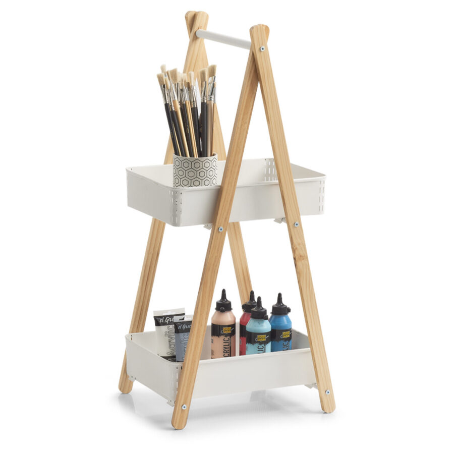 Standregal m. 2 Körben, Metall/Holz, weiß – Ansicht 6