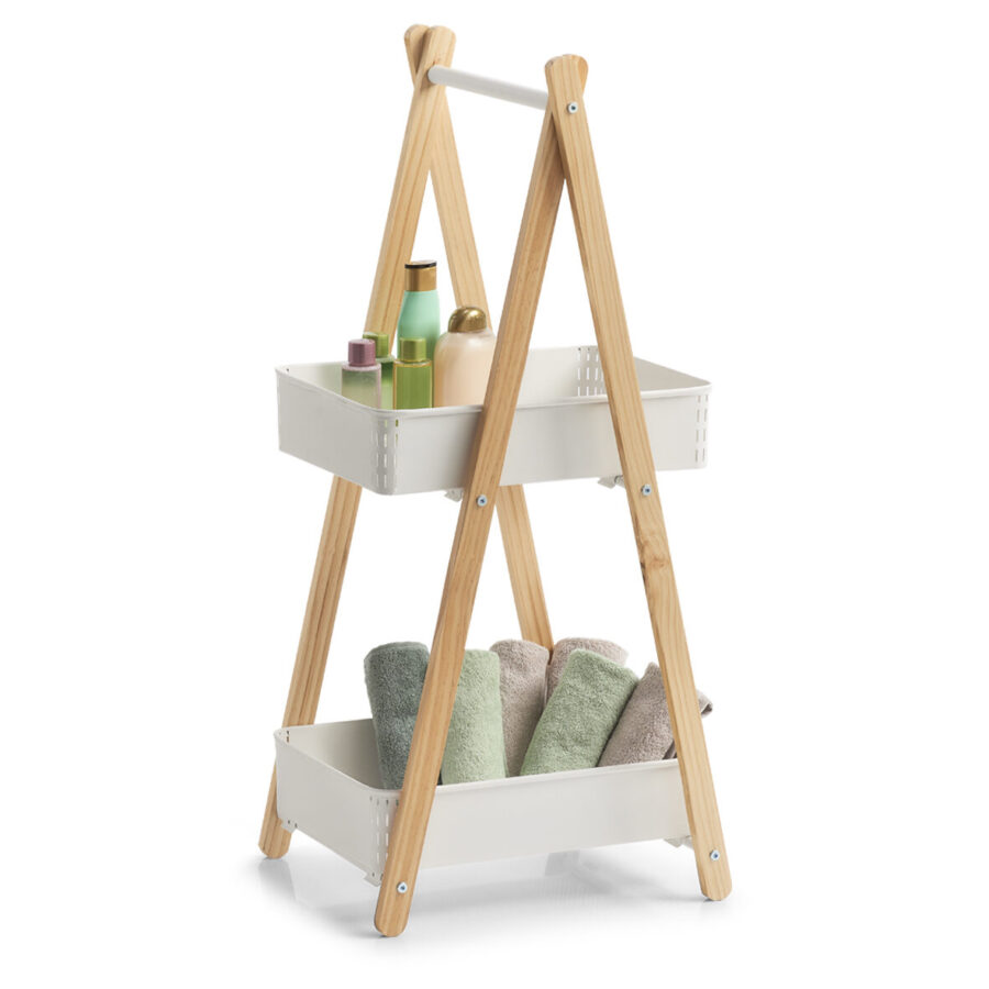 Standregal m. 2 Körben, Metall/Holz, weiß – Ansicht 7