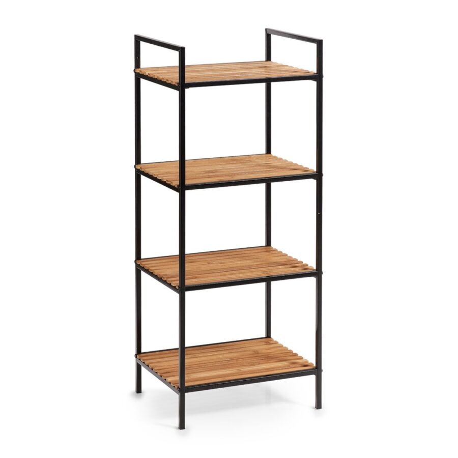 Standregal m. 4 Ablagen, Metall/Bambus, schwarz