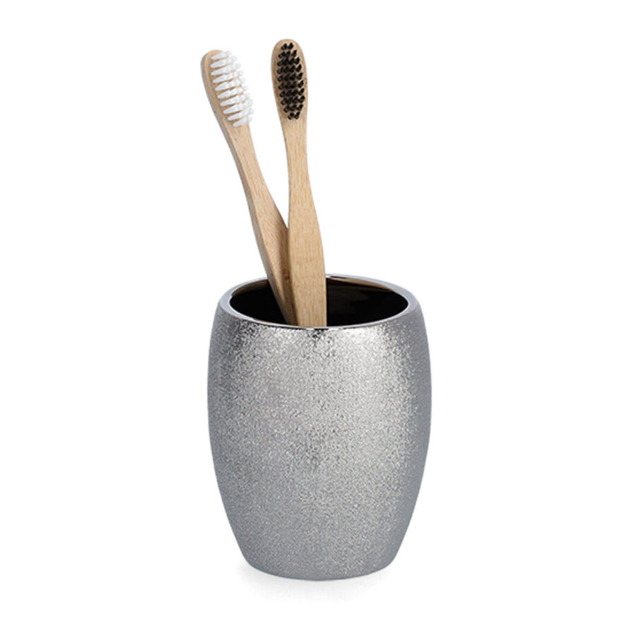 Zahnputzbecher "Glitter", Steinzeug, silber – Ansicht 2