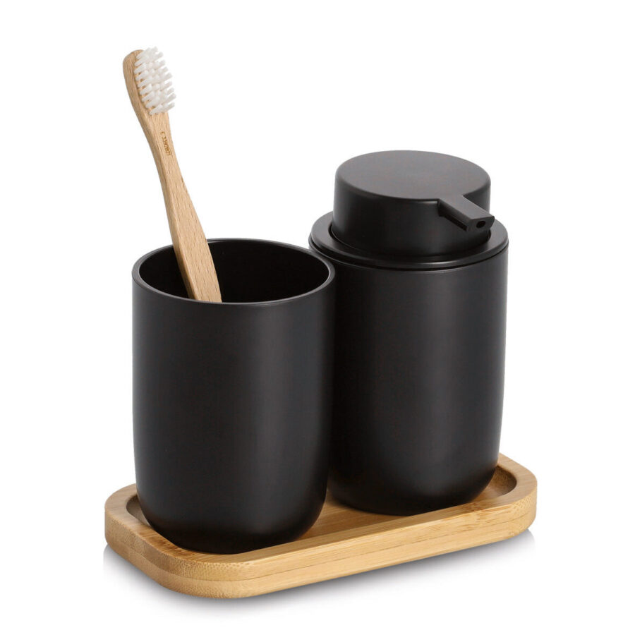 Bad-Accessoires-Set, 3-tlg., Kunststoff/Bambus, – Ansicht 3