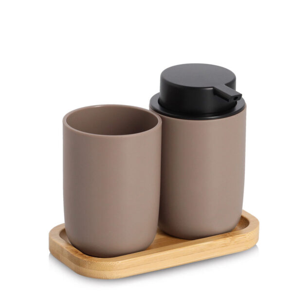 Bad-Accessoires-Set, 3-tlg., Kunststoff/Bambus,