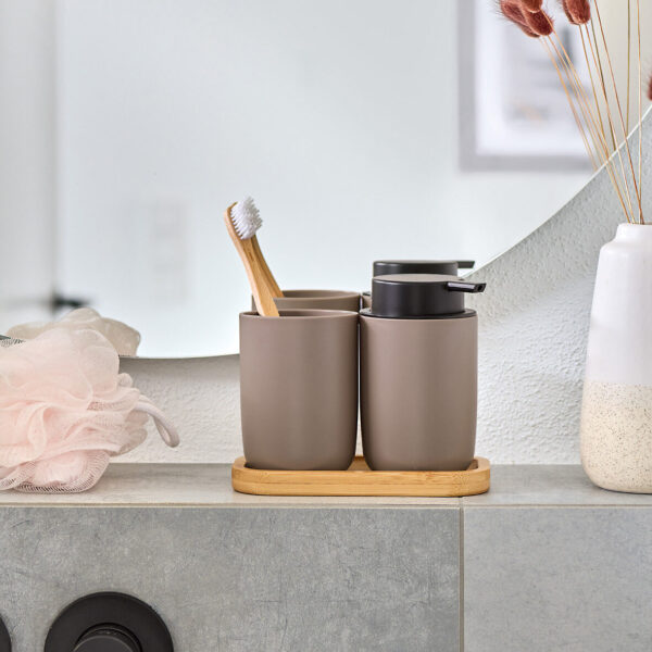 Bad-Accessoires-Set, 3-tlg., Kunststoff/Bambus, – Lifestyle 1