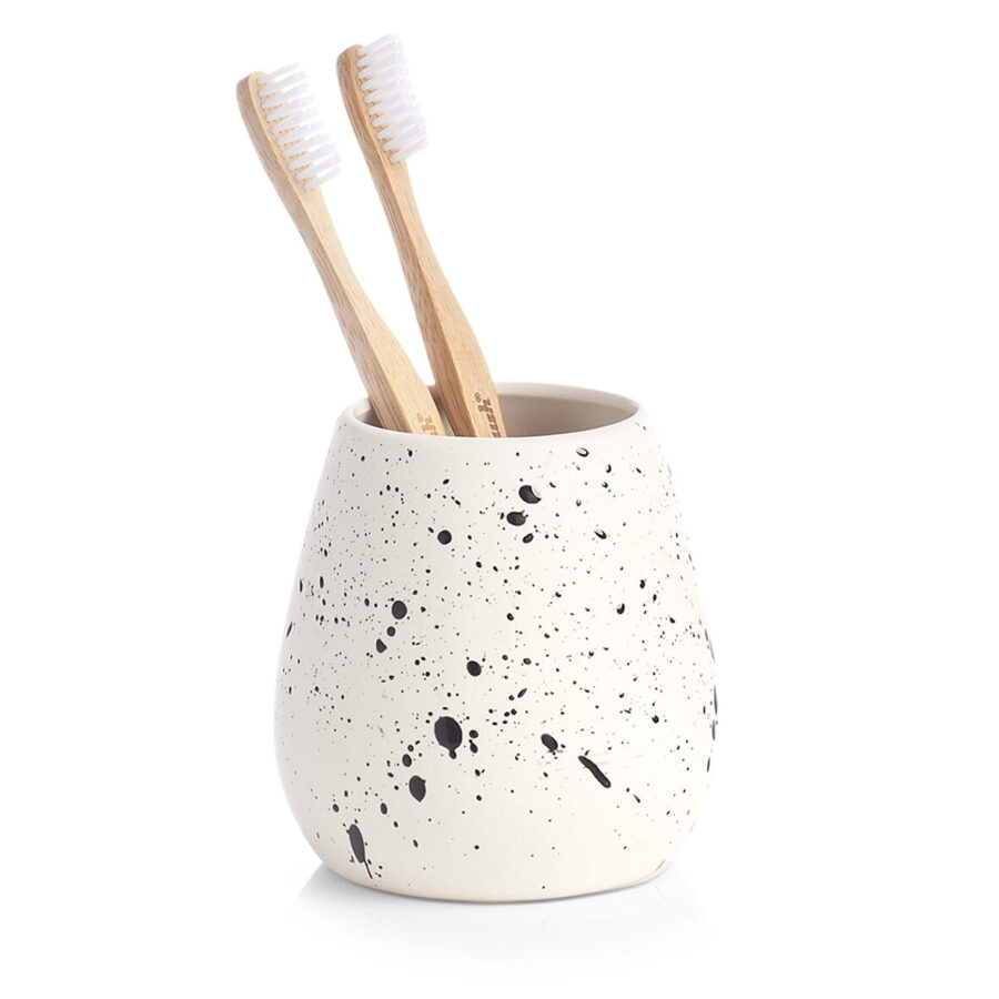 Zahnputzbecher 'Spotted', Keramik, weiß – Ansicht 2