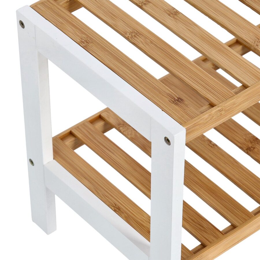 Schuhregal m. 2 Ablagen, Bambus/MDF, weiß – Ansicht 2