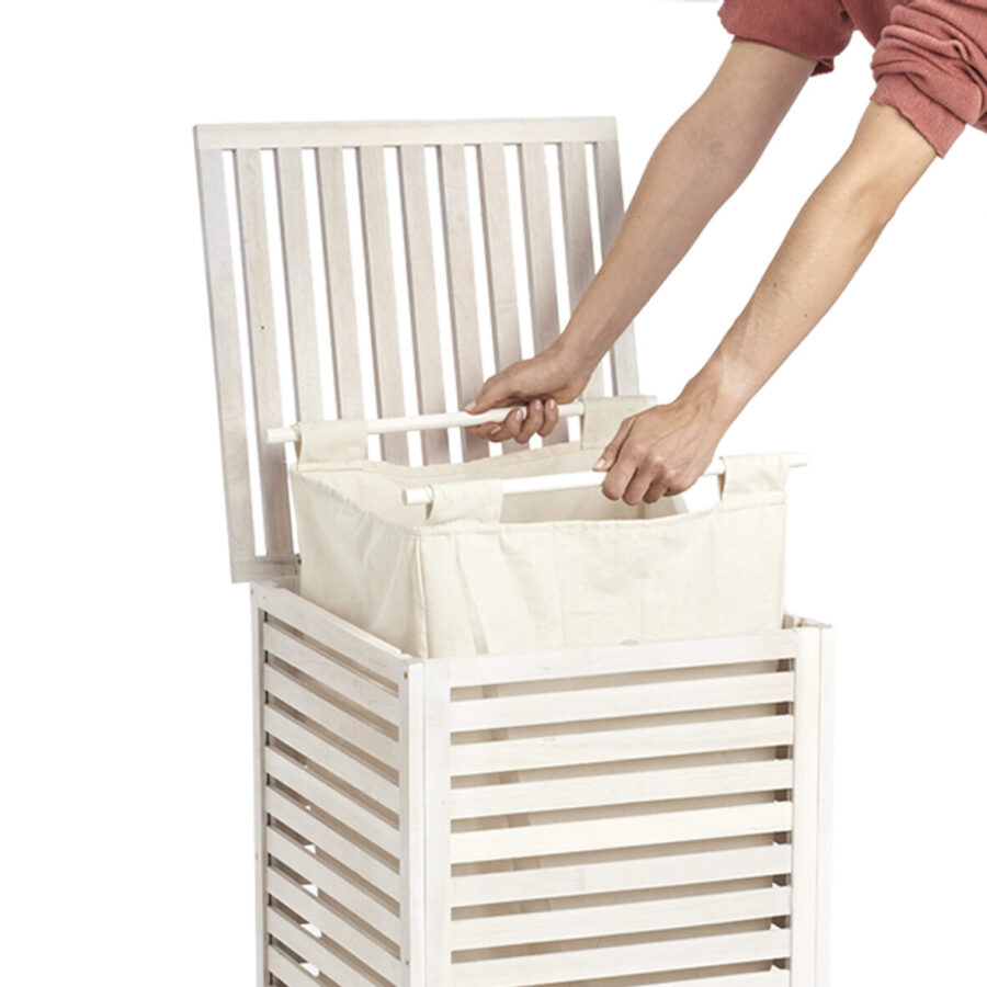 Wäschesammler, Walnussholz, naturweiß – Ansicht 2