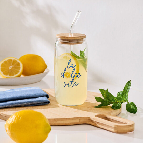 Trinkglas "la dolce vita" mit Bambusdeckel und – Lifestyle 1