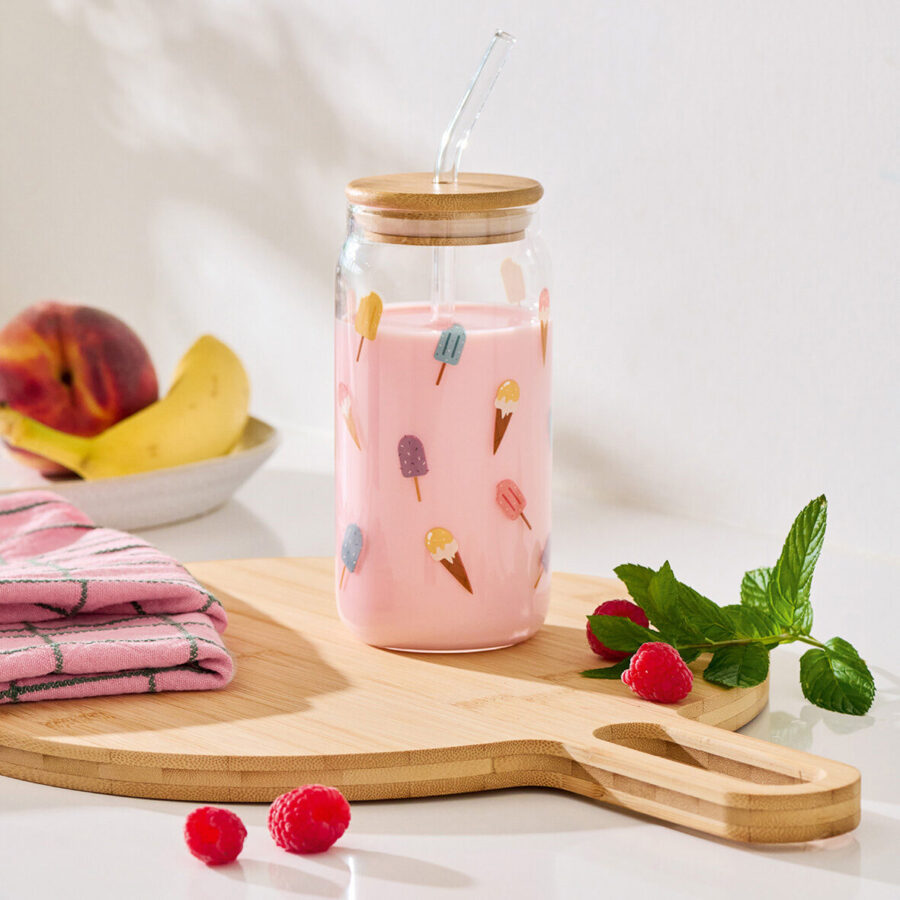 Trinkglas "Ice cream" m. Bambusdeckel und – Lifestyle 1