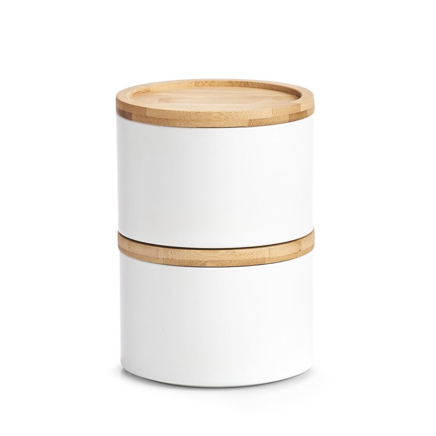 Vorratsdose m. Bambusdeckel, 880 ml, Metall, weiß – Ansicht 2