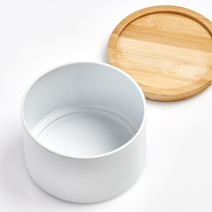 Vorratsdose m. Bambusdeckel, 880 ml, Metall, weiß – Ansicht 3