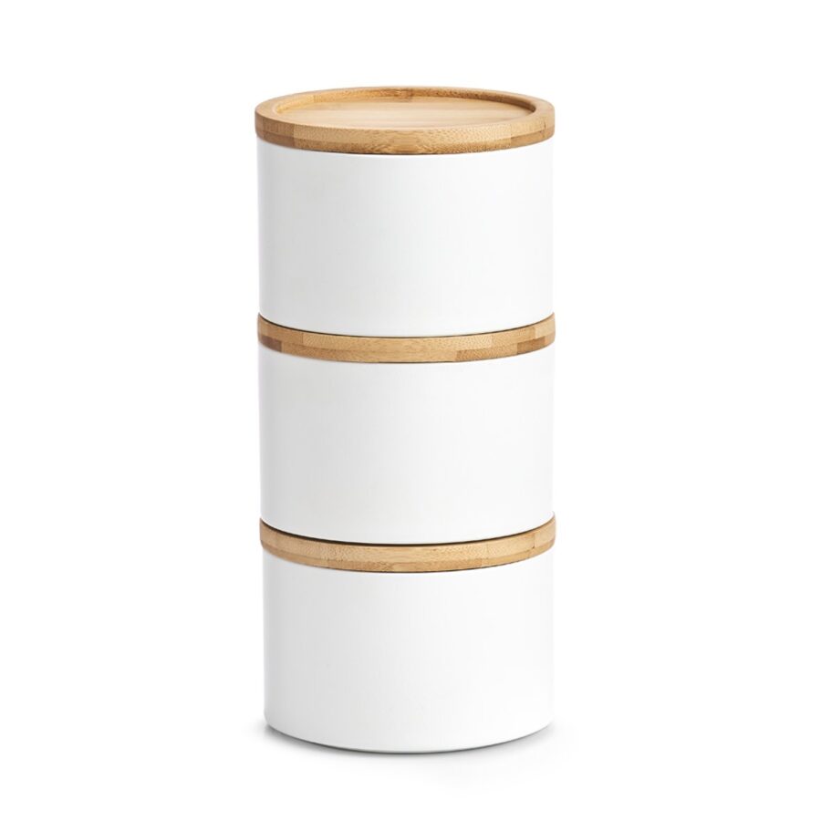 Vorratsdose m. Bambusdeckel, 880 ml, Metall, weiß – Ansicht 5