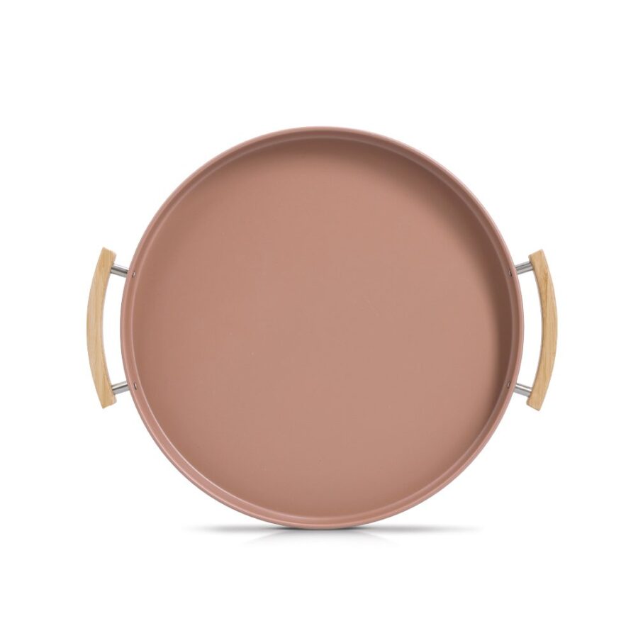 Serviertablett, Metall/Gummibaum, mocca – Ansicht 3