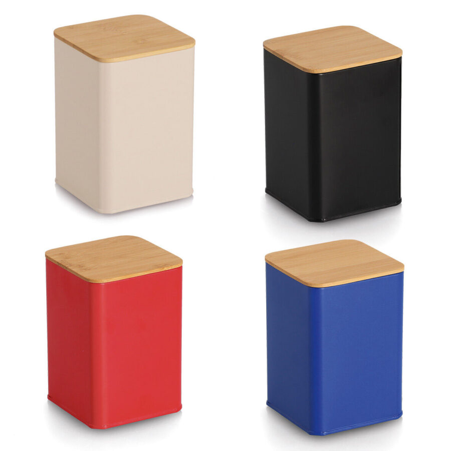 Vorratsdose mit Bambusdeckel, 1100 ml, Metall, rot – Ansicht 3