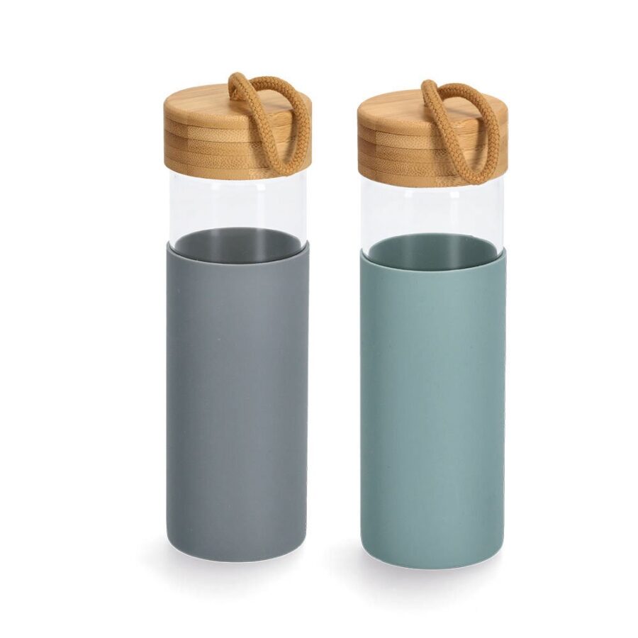 Trinkflasche m. Bambusdeckel u. Silikonhülle, – Ansicht 3