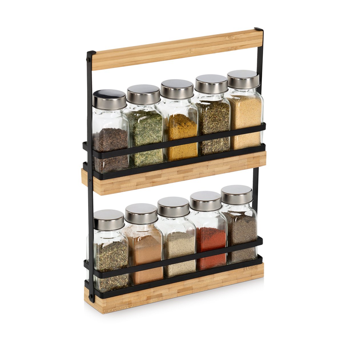 Gewßrzständer-Set, 11-tlg., Glas/Metall/Bambus