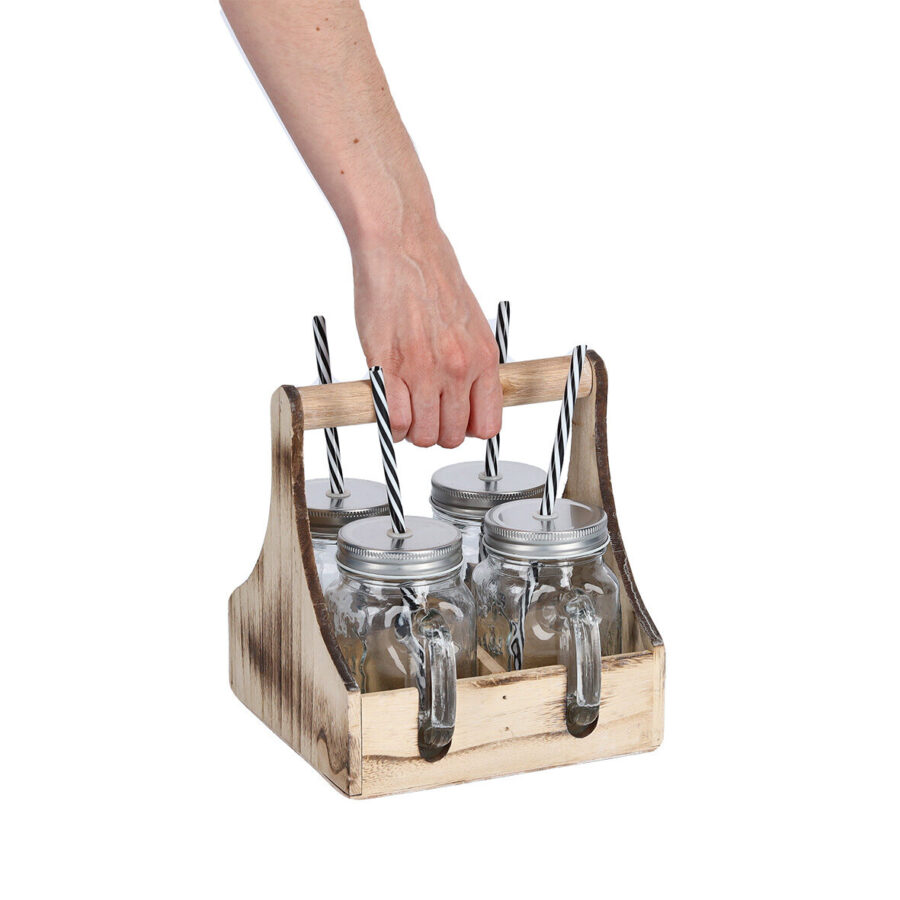 Trinkgläser-Set, 5-tlg., Glas/Metall/Holz – Ansicht 3