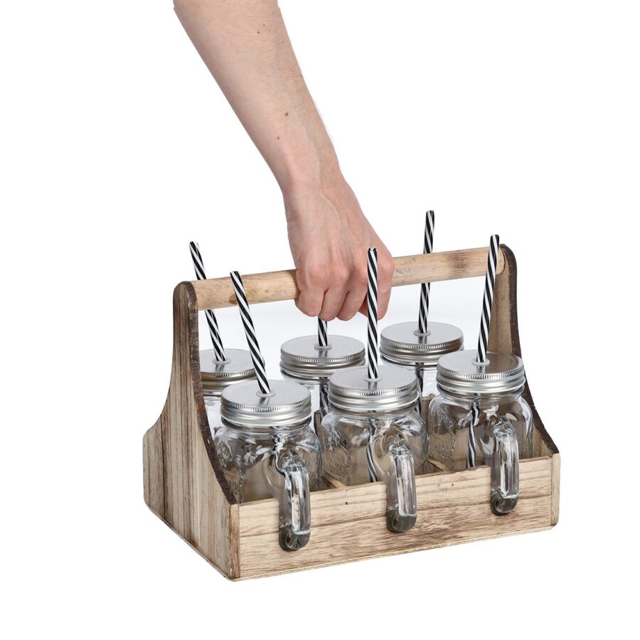 Trinkgläser-Set, 7-tlg., Glas/Metall/Holz – Ansicht 4