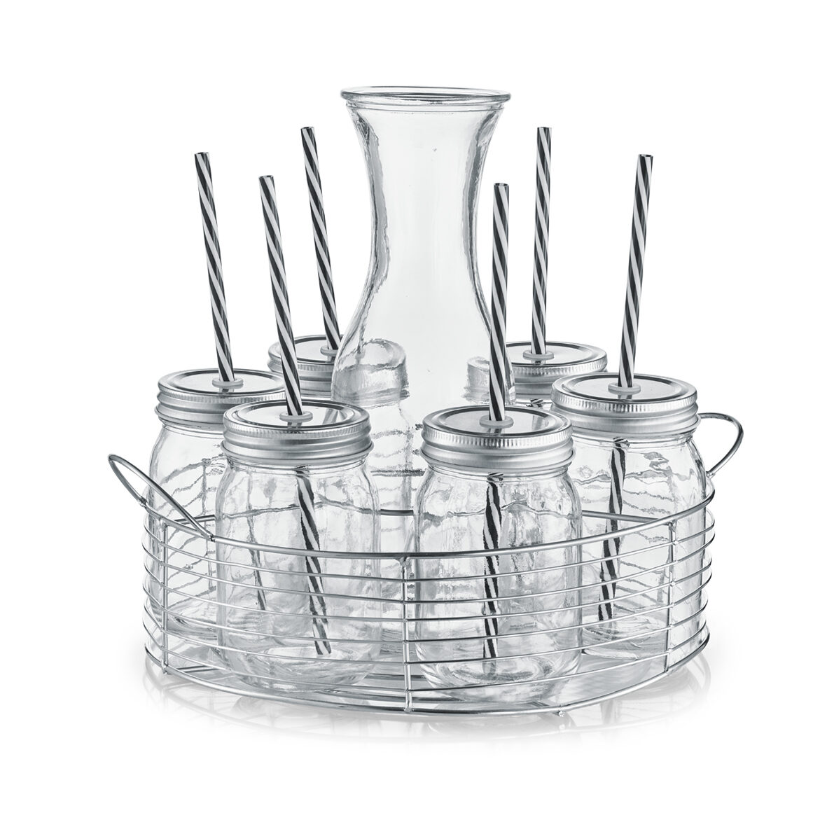 Glaskaraffe-/Gläser-Set, 8-tlg., Glas/Metall