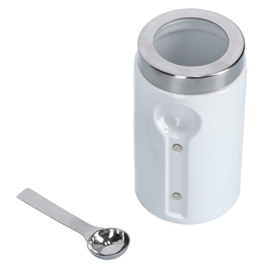 Vorratsdose m. Löffel, Keramik/Edelstahl, weiß – Ansicht 3