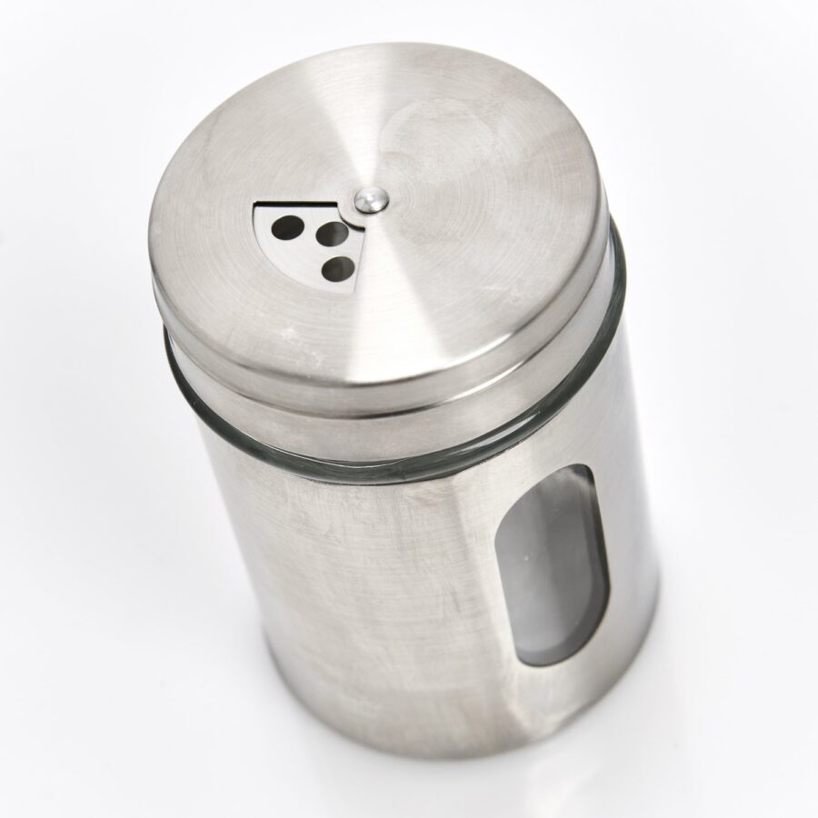 Gewürzstreuer, groß, Glas/Edelstahl – Ansicht 2