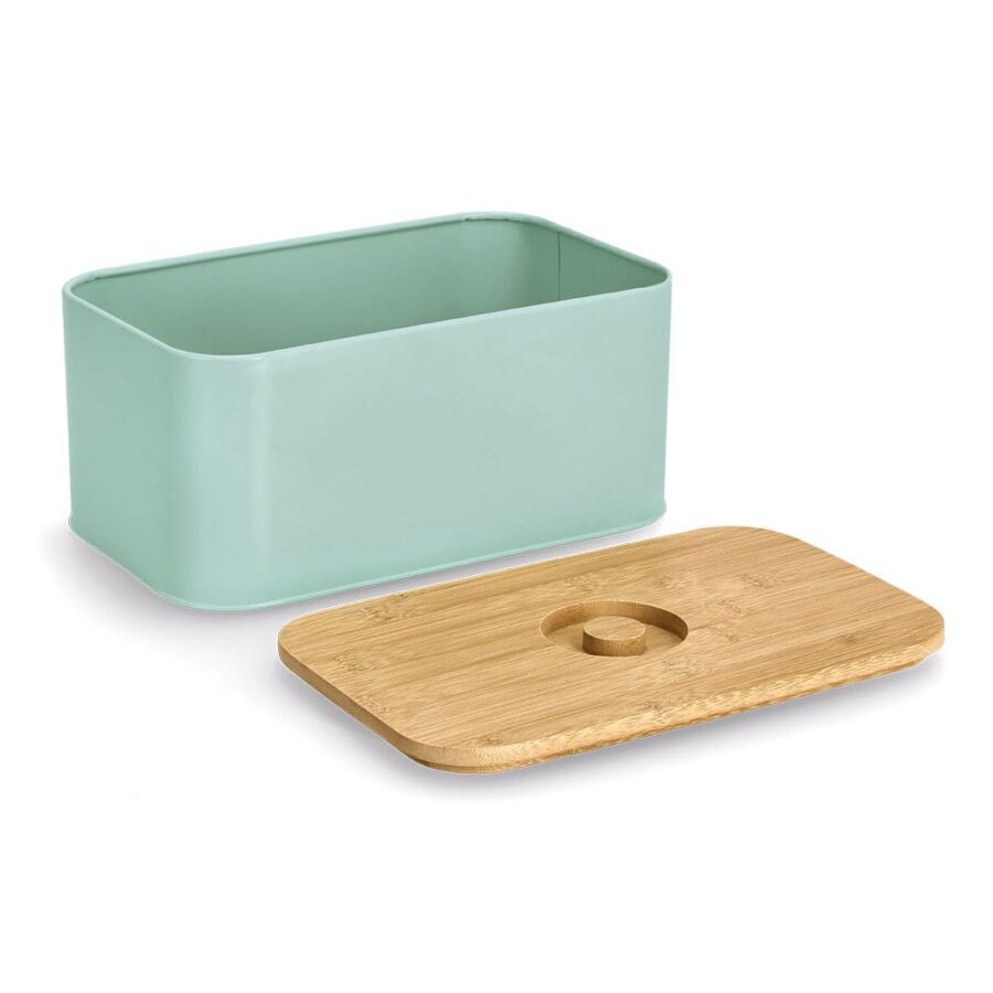 Brotkasten m. Bambusdeckel, Metall, mint – Ansicht 2