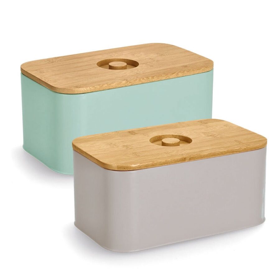 Brotkasten m. Bambusdeckel, Metall, mint – Ansicht 3