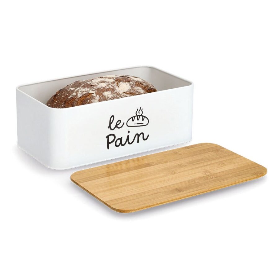 Brotkasten "Le Pain", Metall/Bambus, weiß – Ansicht 3