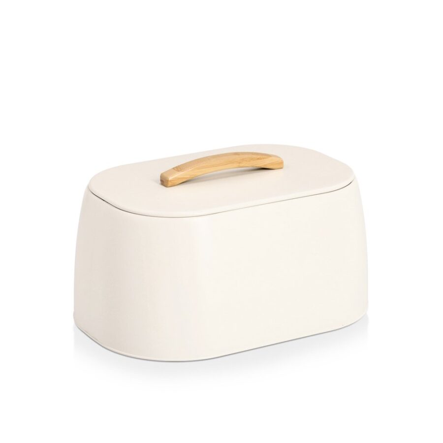 Brotkasten, Metall/Gummibaum, creme