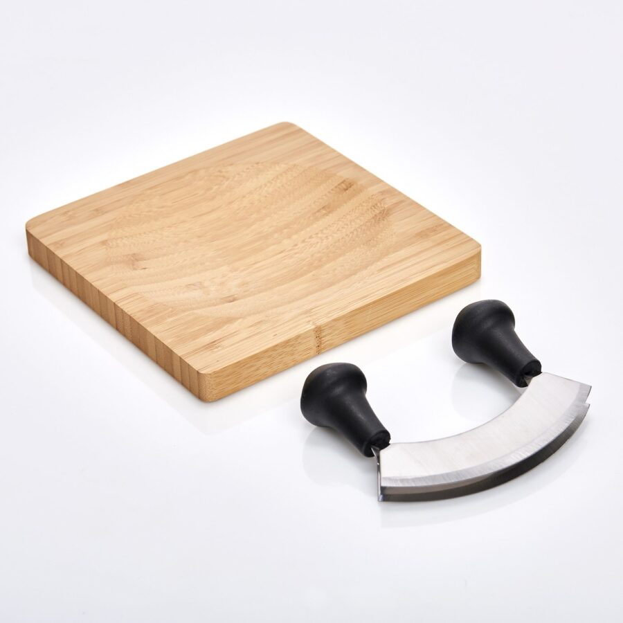 Kräuterbrett mit Wiegemesser, Bambus/Edelstahl – Ansicht 2