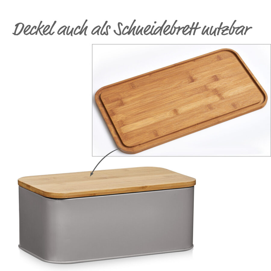 Brotkasten m. Bambusdeckel, Metall, matt taupe – Ansicht 4