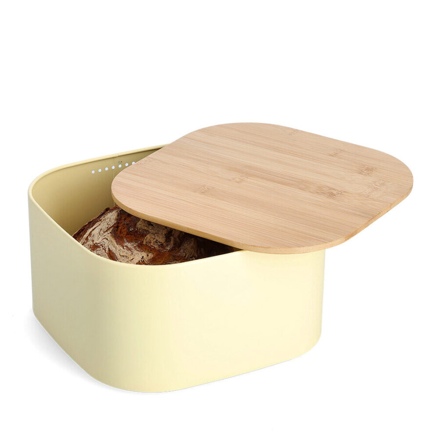 Brotkasten m. Bambusdeckel, Metall, gelb – Ansicht 9