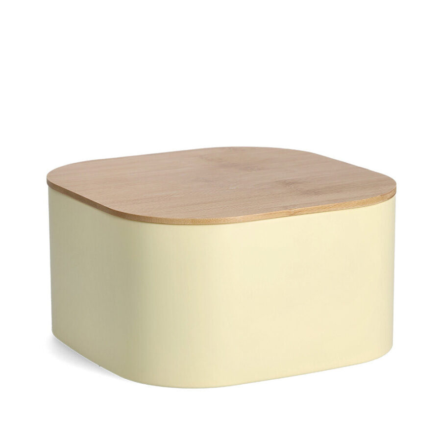 Brotkasten m. Bambusdeckel, Metall, gelb – Ansicht 10