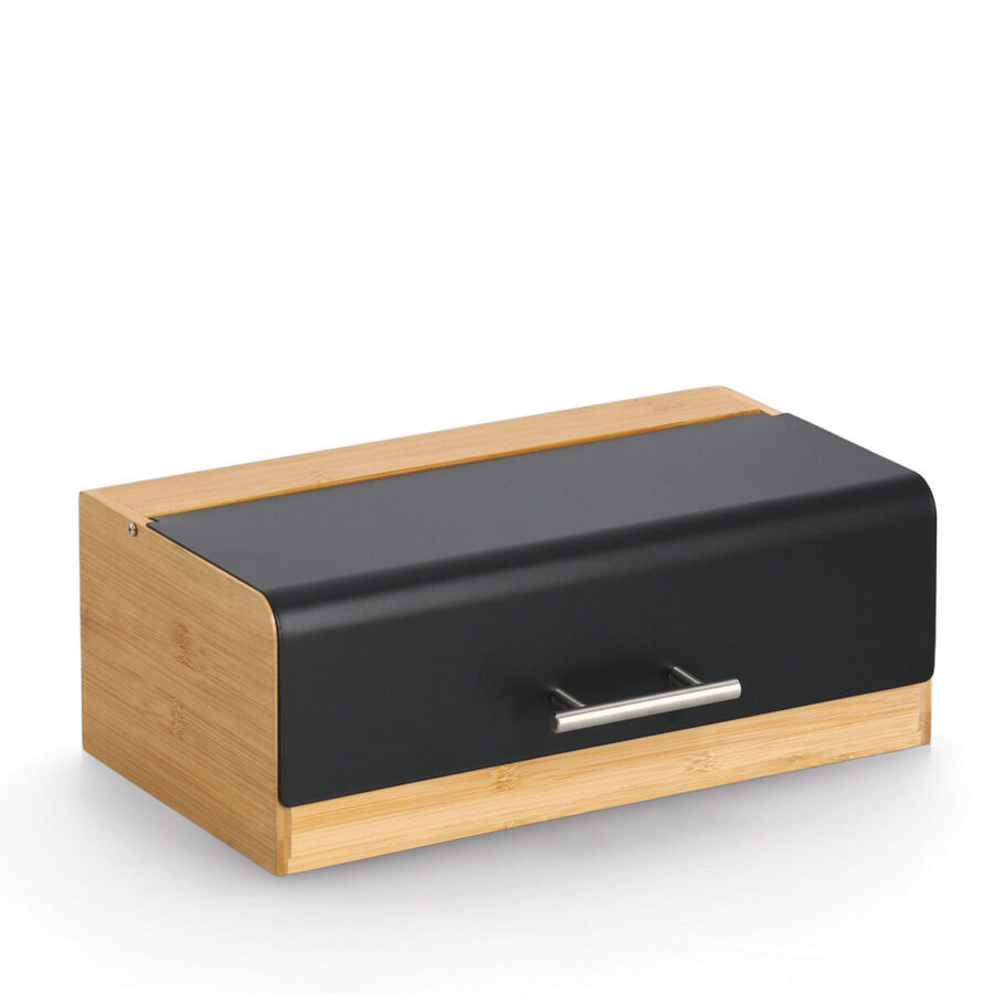 Brotkasten, Bambus/Metall/Edelstahl, schwarz