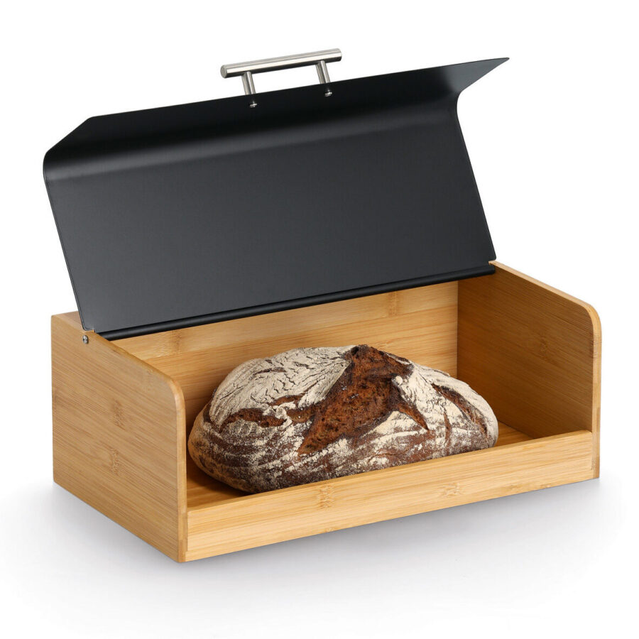 Brotkasten, Bambus/Metall/Edelstahl, schwarz – Ansicht 2