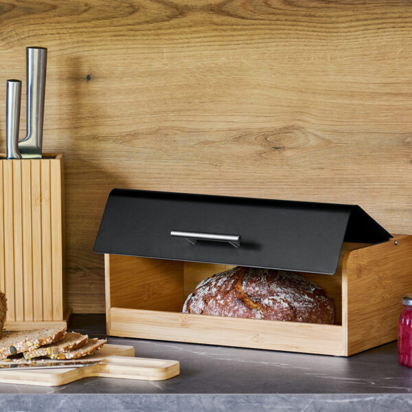 Brotkasten, Bambus/Metall/Edelstahl, schwarz – Lifestyle 1