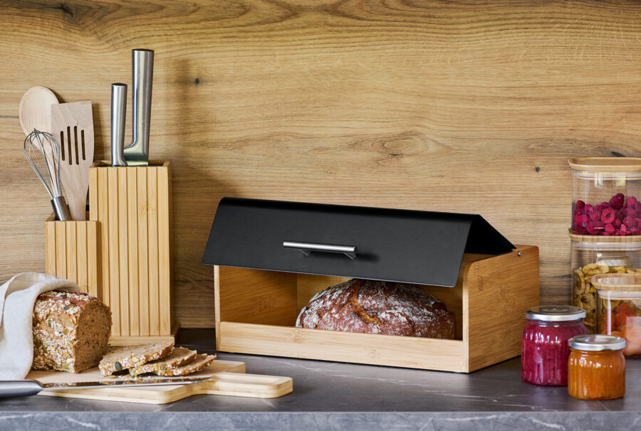Brotkasten, Bambus/Metall/Edelstahl, schwarz – Lifestyle 1