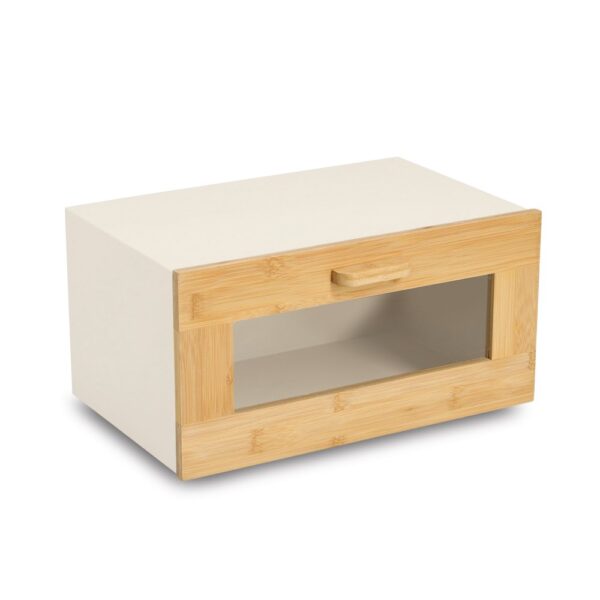 Brotkasten m. Klappe, Metall/Bambus, beige