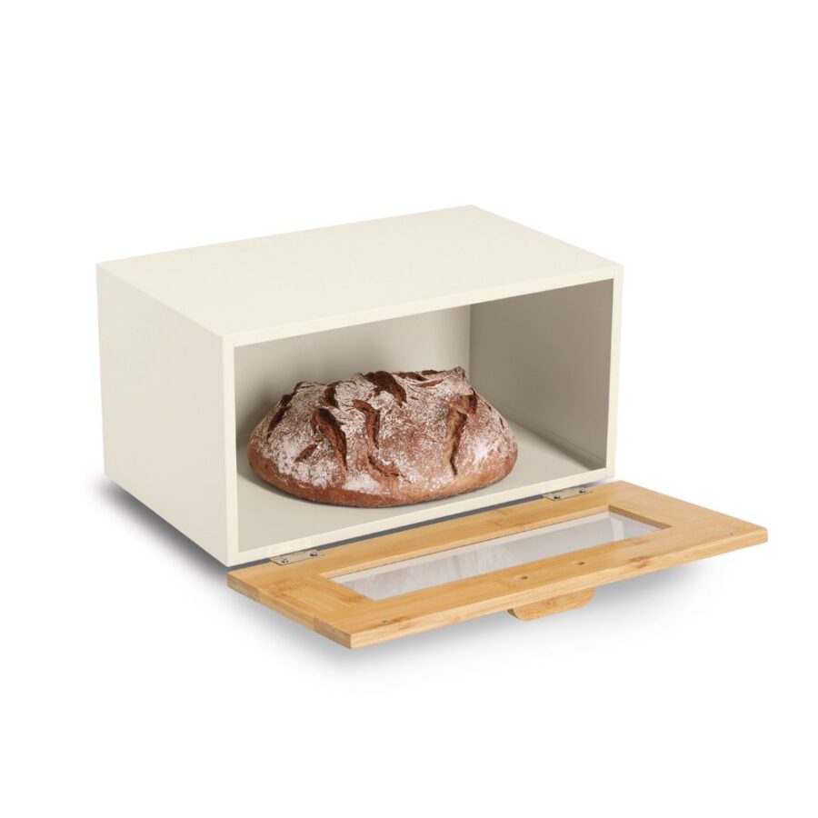 Brotkasten m. Klappe, Metall/Bambus, beige – Ansicht 6