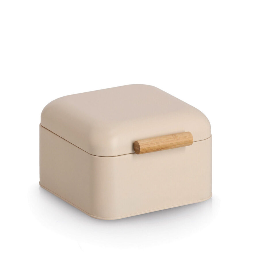 Brotkasten, Metall/Bambus, beige