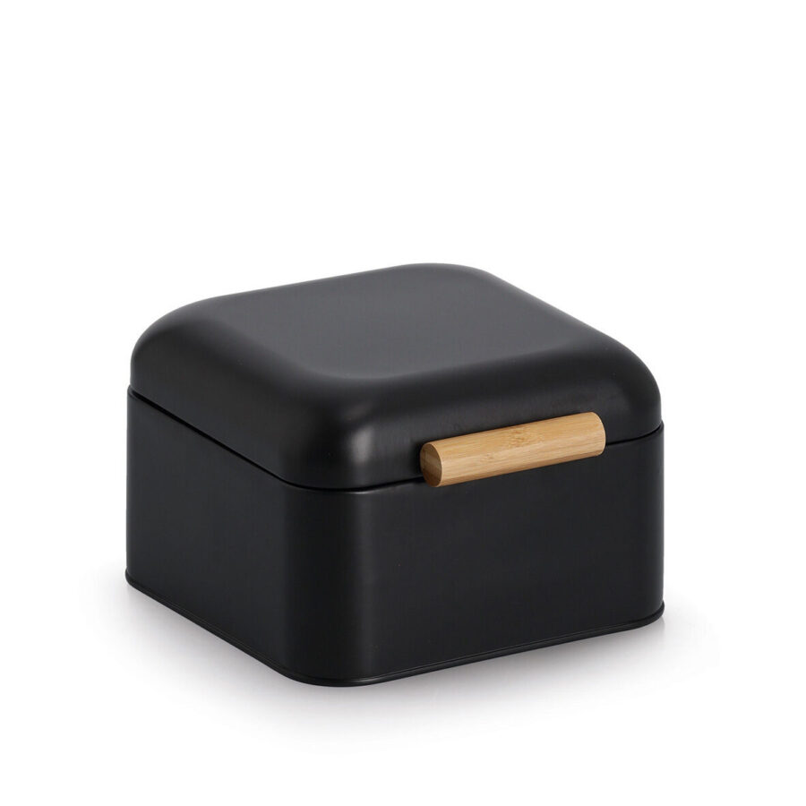 Brotkasten, Metall/Bambus, schwarz