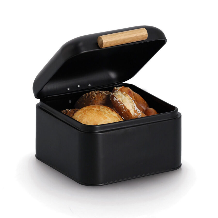 Brotkasten, Metall/Bambus, schwarz – Ansicht 2