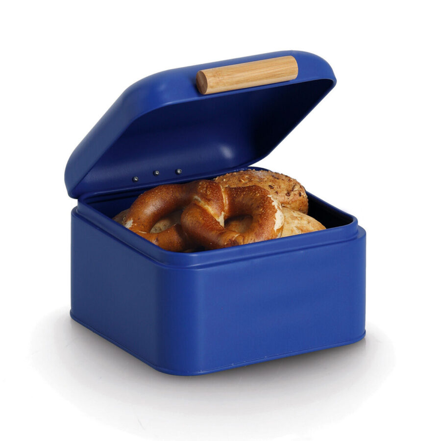 Brotkasten, Metall/Bambus, blau – Ansicht 2