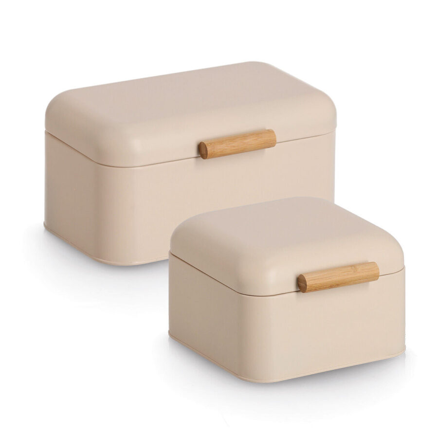 Brotkasten, Metall/Bambus, beige – Ansicht 2