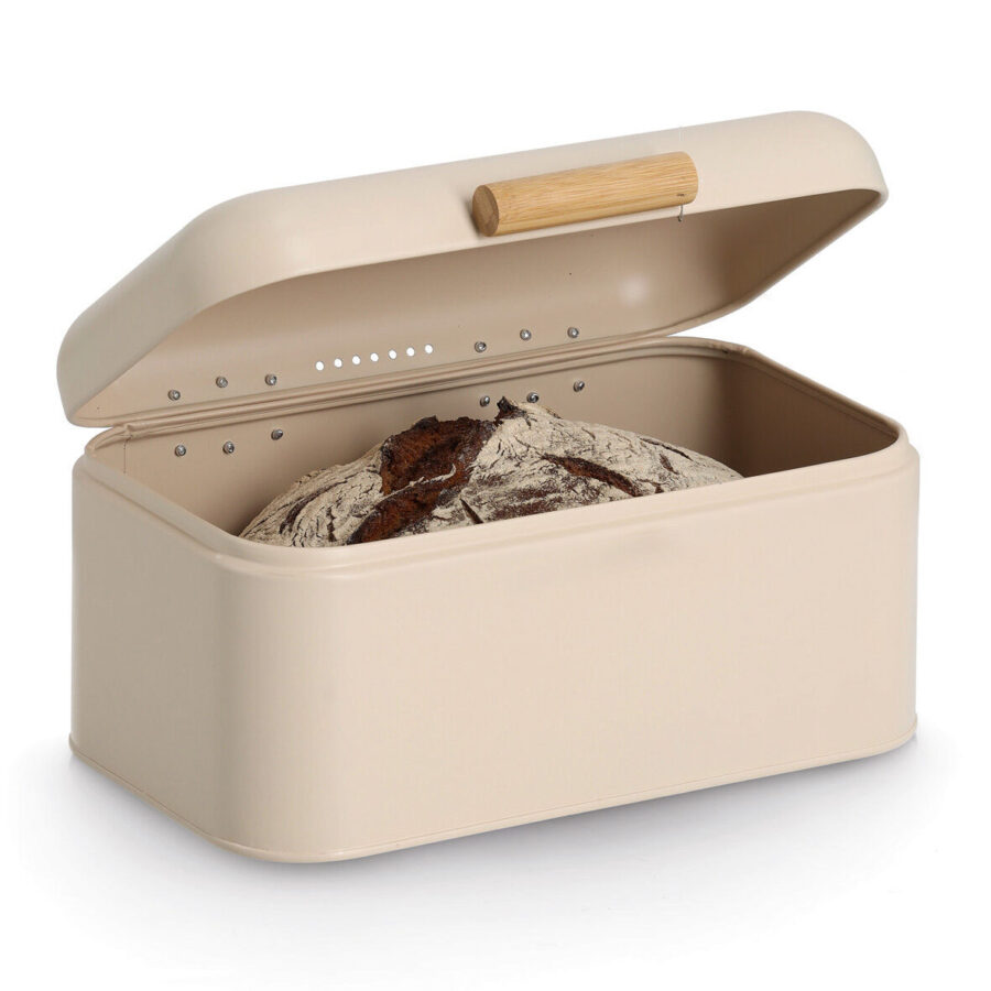 Brotkasten, Metall/Bambus, beige – Ansicht 3