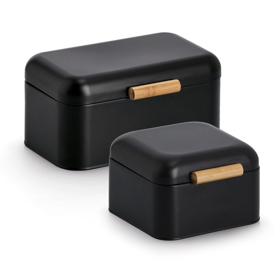 Brotkasten, Metall/Bambus, schwarz – Ansicht 2