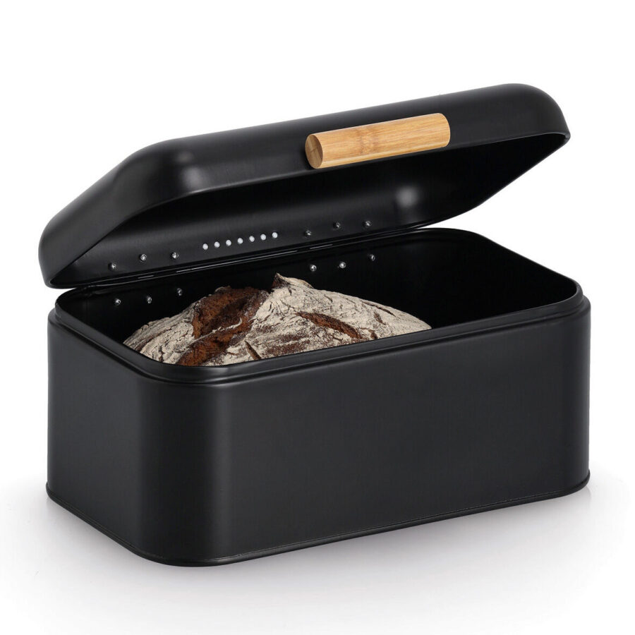 Brotkasten, Metall/Bambus, schwarz – Ansicht 3